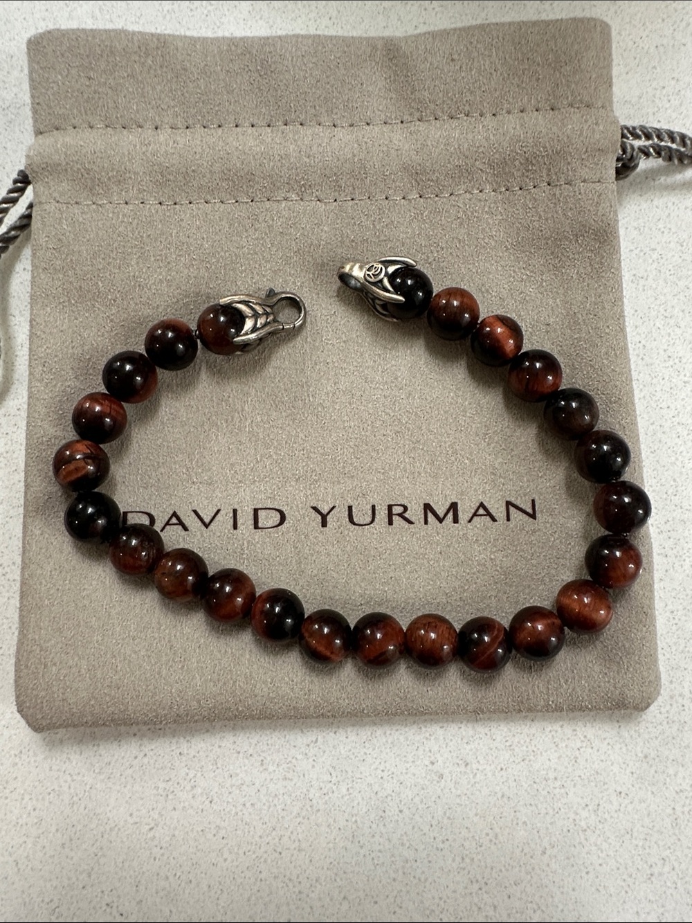 David Yurman Red Tiger's Eye Beaded Bracelet with Silver Clasps